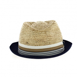 Raffia and denim Trilby Hat