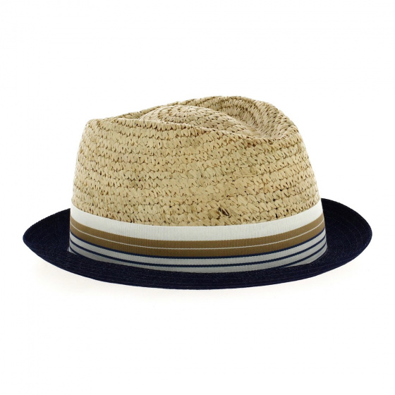 Raffia and denim Trilby Hat
