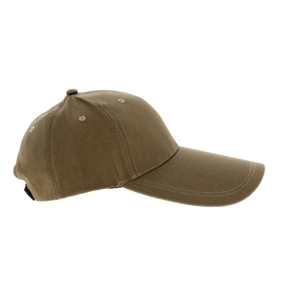 Beige Cotton Baseball Cap - Long Visor
