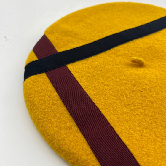 Béret Classique Rubans Jaune Moutarde - Le Béret Français Béret Classique Rubans Jaune Moutarde - Le Béret Français