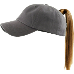 Women's Grey Baseball Cap with Ponytail Opening - Traclet