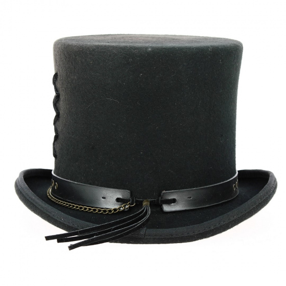Chapeau Haut de forme bleu jean et tissu fantaisie - Alfonso d'este Chapeau Haut de forme bleu jean et tissu fantaisie - Alfonso d'este