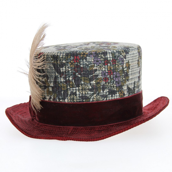 Blue denim and fancy fabric Top Hat - Alfonso d'este