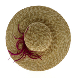 Fuchsia Feather Straw Wide-Brimmed Hat - TRACLET Creation