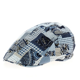 Blue patchwork print Flat Cap