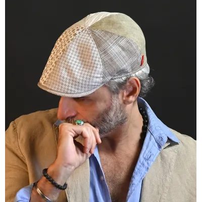 Curved Cap Nazzaro Patchwork Linen & Cotton - Marone ref 20170 Traclet hat shop