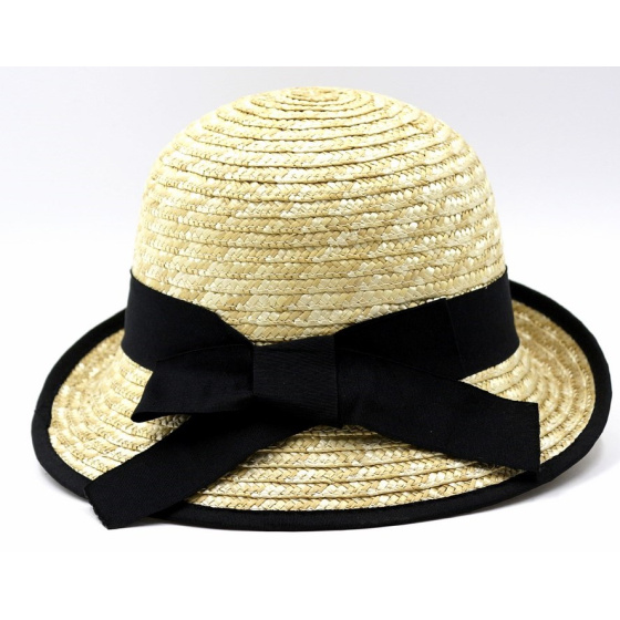 Chapeau Cloche Olga Paille Ruban Noir - Marone Chapeau Cloche Olga Paille Ruban Noir - Marone