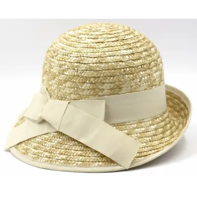 Olga Straw Cloche Hat with Beige Ribbon - Marone ref 20172 Traclet hat shop