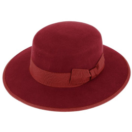 Lucilla Boater Wool Felt Burgundy - Traclet