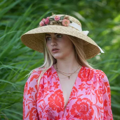 Chapeau abat jour Rose Français Paille Naturelle - Traclet