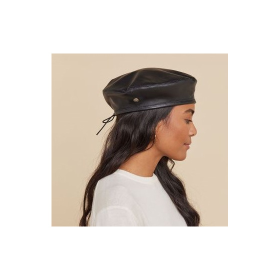 Black Leather Pechade Beret - Laulhère