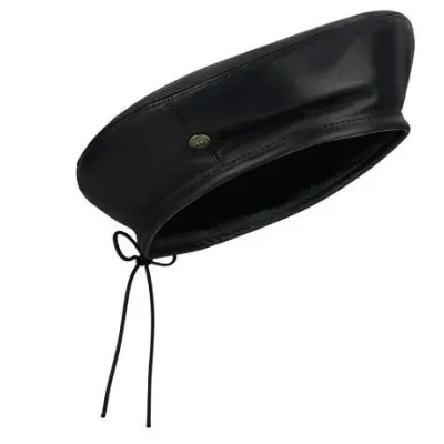 Black Leather Pechade Beret - Laulhère ref 20353 chapellerie traclet