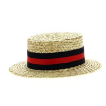 Canotier paille ruban marine et rouge