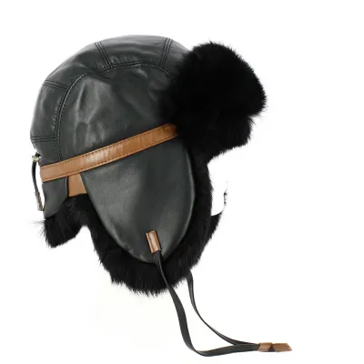 Chapka Cuir & Lapin Yukon Noir - Gena