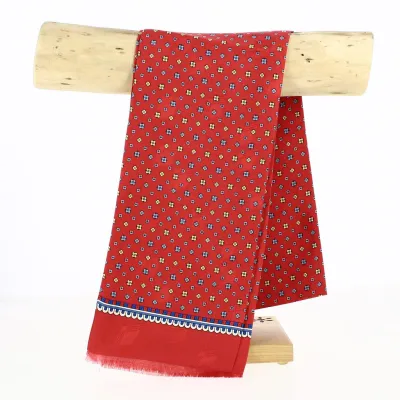 Men's silk scarf - red and blue with yellow, dark blue and light blue patterns Reference: 7259 | Traclet Hat Shop