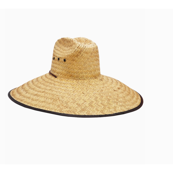 Extra large straw lifeguard hat with vegan leather trim