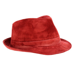 Red leather trilby hat