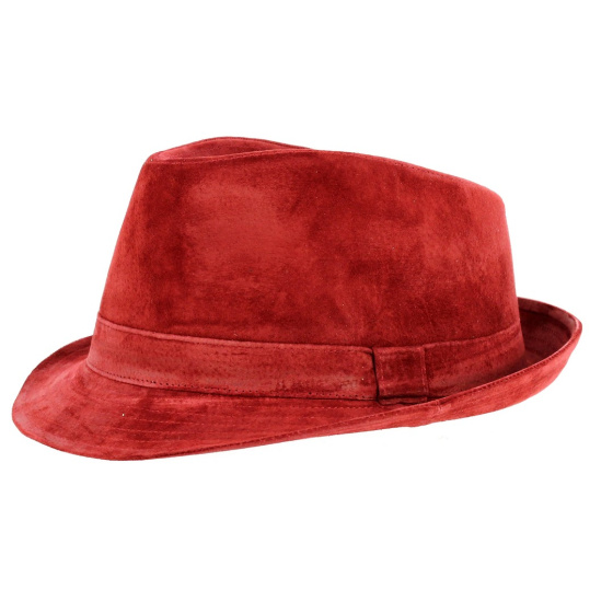 Red leather trilby hat