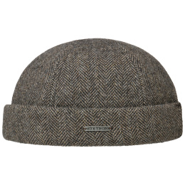 Beige & Brown Herringbone Wool Docker Cap - Stetson