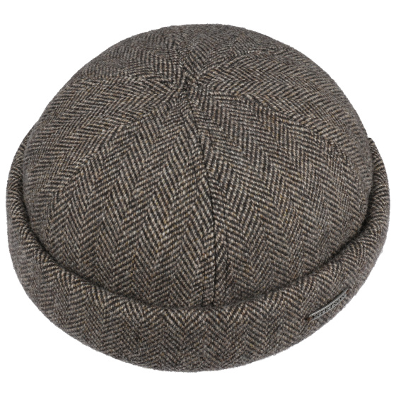 Beige & Brown Herringbone Wool Docker Hat - Stetson