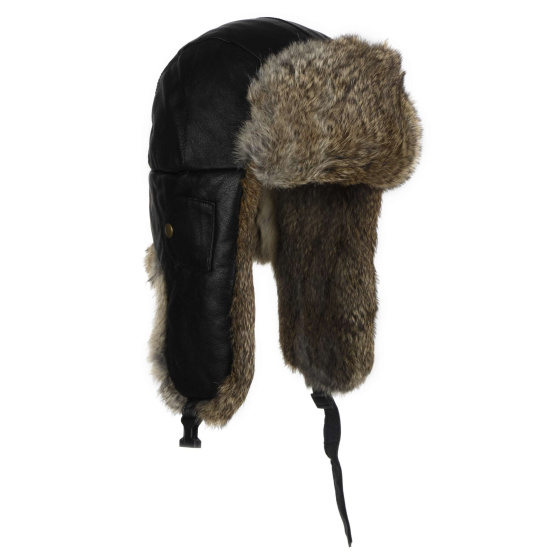 Black Leather Fairbanks Trapper Hat - Mad Bomber
