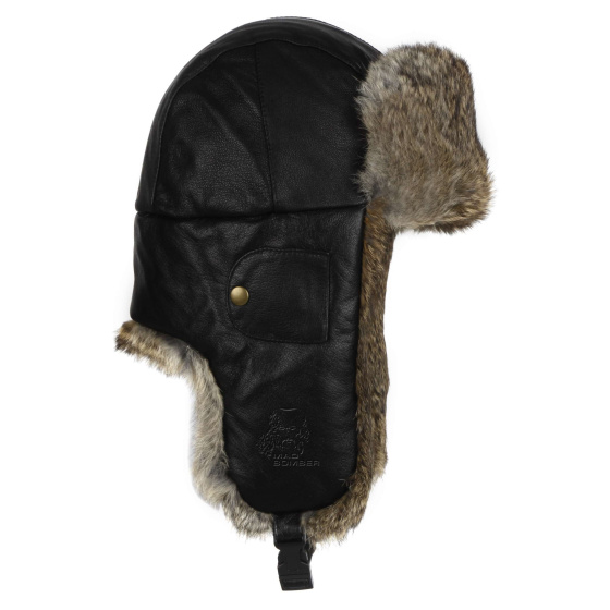 Black Leather Fairbanks Trapper Hat - Mad Bomber
