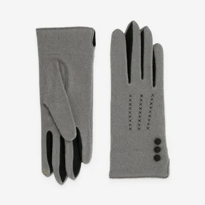 Two-tone glove with 3 buttons, open side with 3 strips