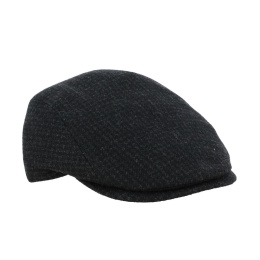 Daffy Houndstooth Black Wool Flat Cap - Traclet