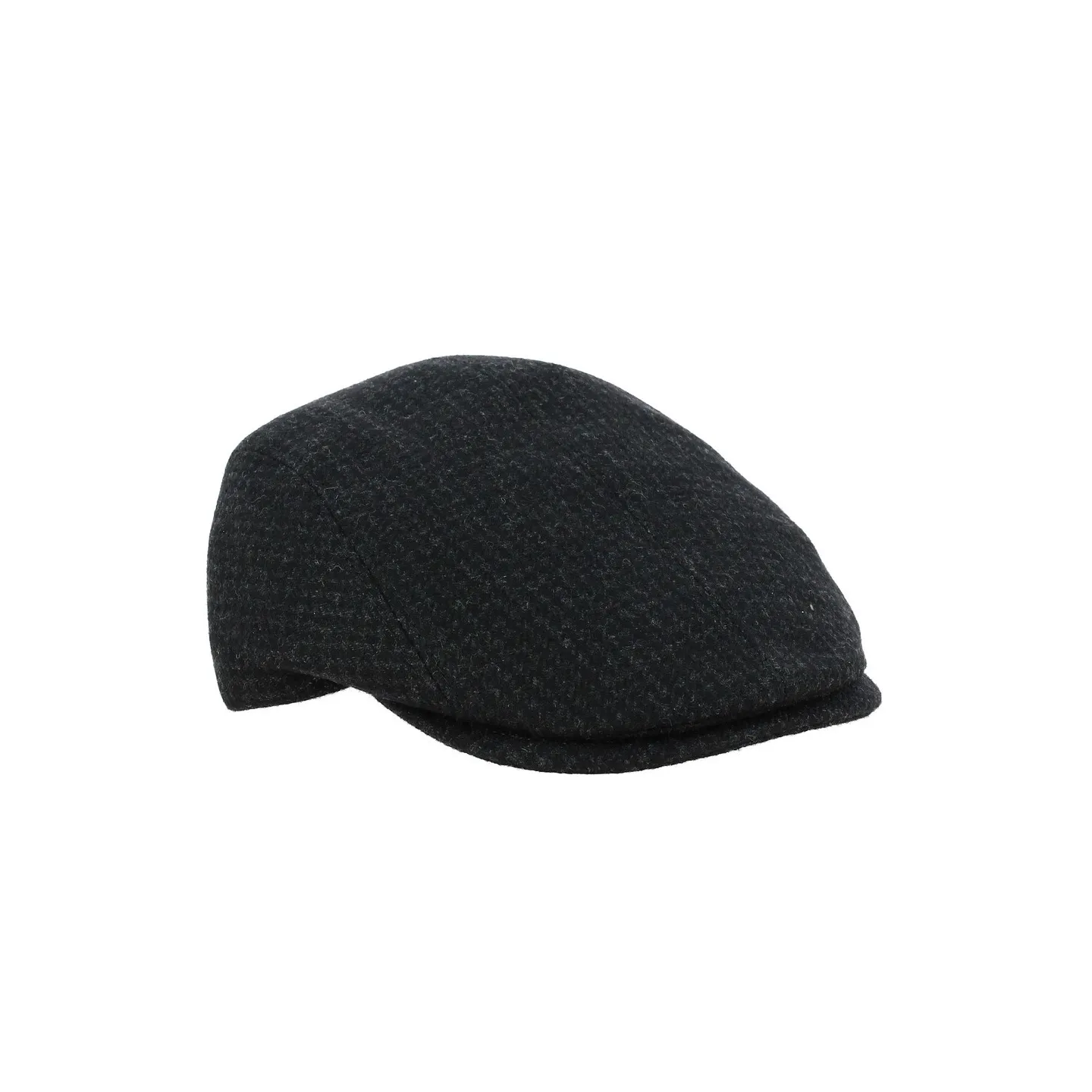 Black Houndstooth Wool Daffy Flat Cap - Traclet Reference: 17182