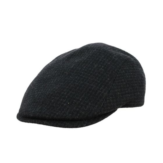Black Houndstooth Wool Daffy Flat Cap - Traclet