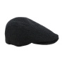 Daffy Houndstooth Black Wool Flat Cap - Traclet