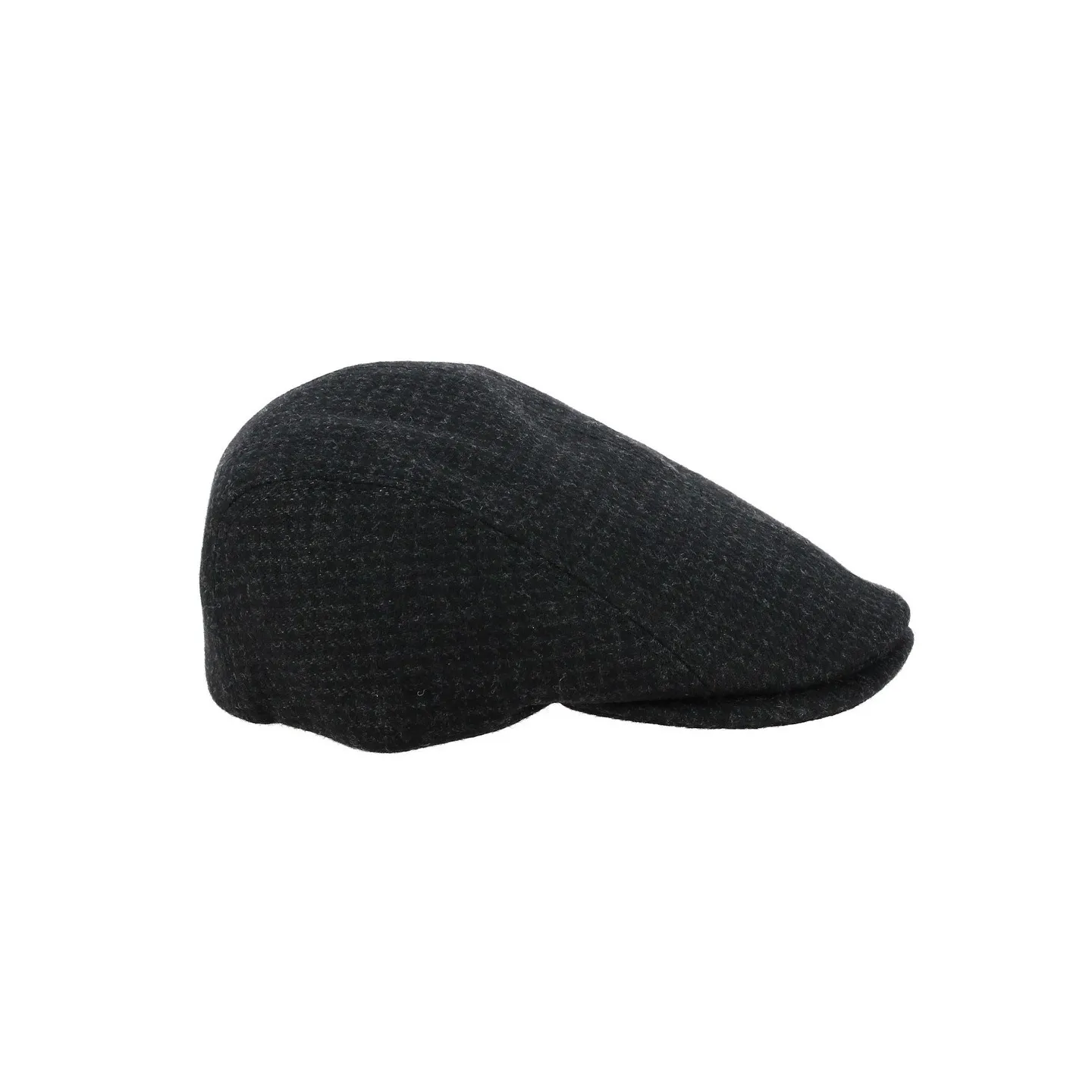 Black Houndstooth Wool Daffy Flat Cap - Traclet Reference: 17182