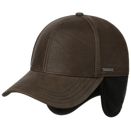 Brown Leather Baseball Cap with Ear Flaps - Stetson