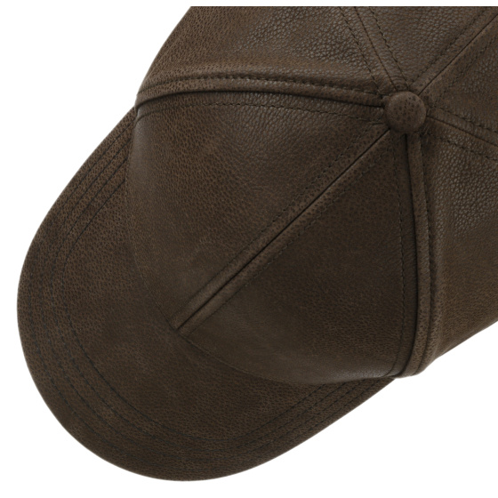 Brown Leather Baseball Cap with Ear Flaps - Stetson