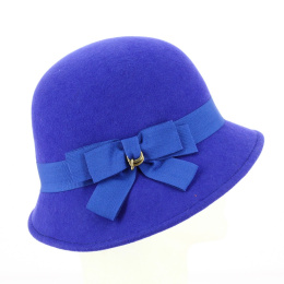 Royal Blue Wool Felt Maithe Cloche Hat - Traclet