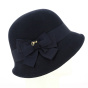 Navy Wool Felt Maithe Cloche Hat made in France - Traclet