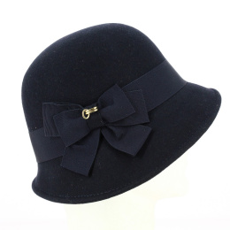 Maithe Cloche Hat Felt Wool Navy - Traclet