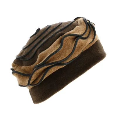 Women's Fleece Beret Lila Brown & Beige - Traclet Reference: 13441| Traclet Hat Shop
