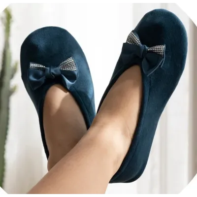 Women's Ballet Slippers with Rhinestone Bow Teal Blue - Isotoner - Traclet Shop Reference: 20845| Traclet Hat Shop