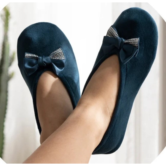 Women's Ballet Slippers with Rhinestone Bow Teal Blue - Isotoner