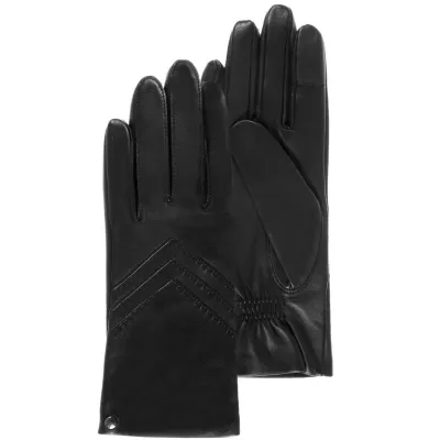 Gants Femme Cuir Chevrons Doublé Polaire Noir - Isotoner Reference : 20851| Chapellerie Traclet