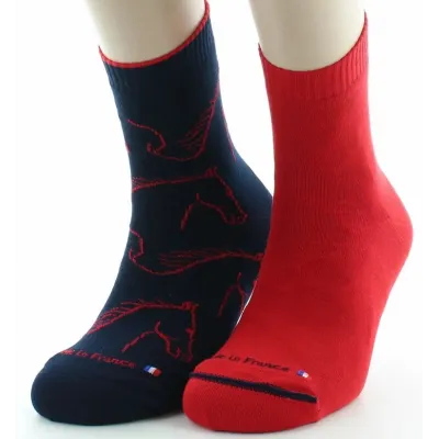 Reversible Horse Socks Navy & Gear Made in France - Dagobert Reference: 20856| Chapellerie Traclet