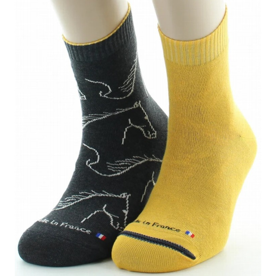 Chaussettes Cheval Réversibles Anthracite & Jaune Made in France - Dagobert Chaussettes Cheval Réversibles Anthracite & Jaune Made in France - Dagobert