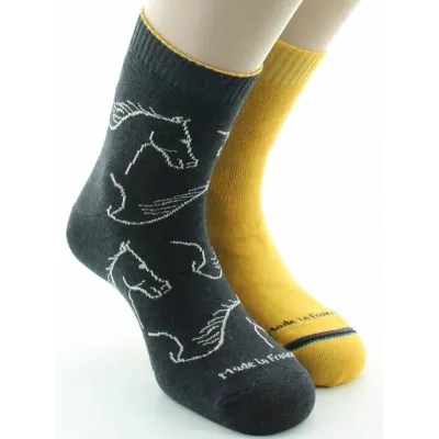 Chaussettes Cheval Réversibles Anthracite & Jaune Made in France - Dagobert