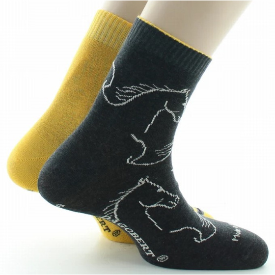 Chaussettes Cheval Réversibles Anthracite & Jaune Made in France - Dagobert Chaussettes Cheval Réversibles Anthracite & Jaune Made in France - Dagobert