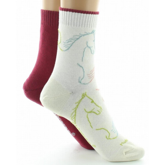 Reversible Horse Socks Ecru & Burgundy Made in France - Dagobert Reversible Horse Socks Ecru & Burgundy Made in France - Dagobert