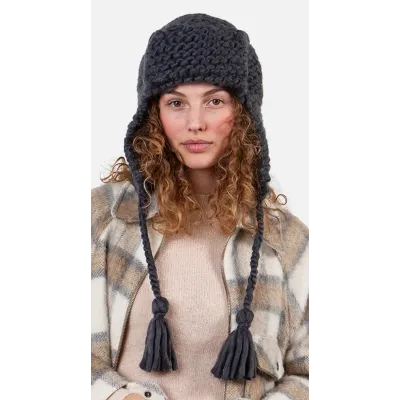 Brubru Bomber Crochet Ushanka in Anthracite - Barts Reference: 20881| Chapellerie Traclet