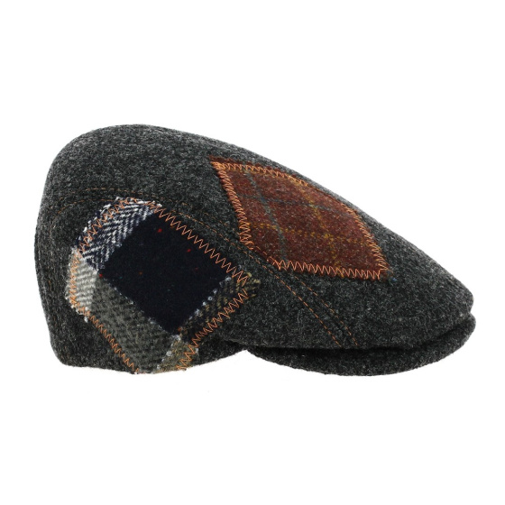 Grey daffy patch flat cap