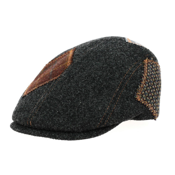 Grey daffy patch flat cap