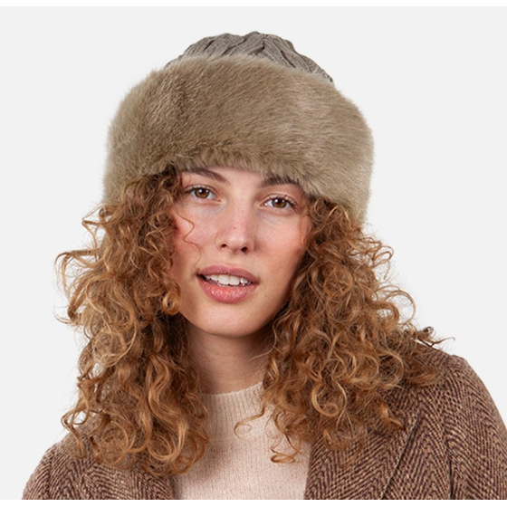 Cable Faux Fur Taupe Beanie-Toque - Barts